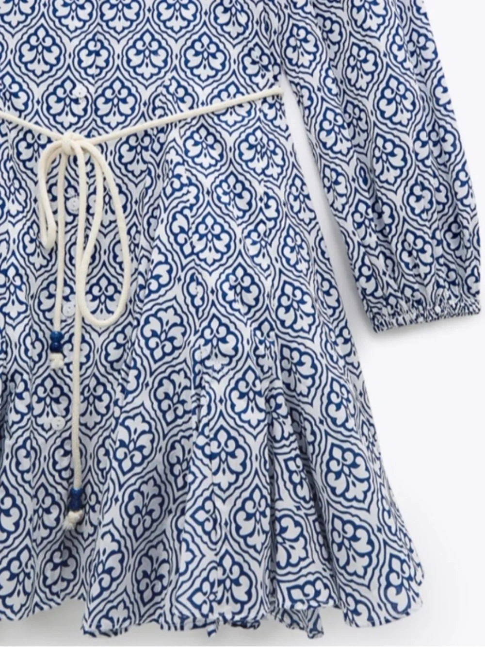 NWT [Zara] Button Down Blue White Tile Shirt Mini Dress Rope Belt | Medium - Picture 8 of 14